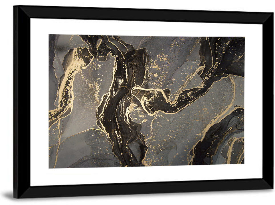 Black and Gold Marbled Abstract Wall Art