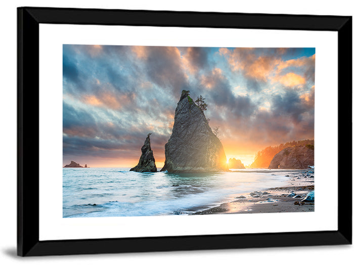 Olympic National Park Sunset Sea Stacks Wall Art as a framed print