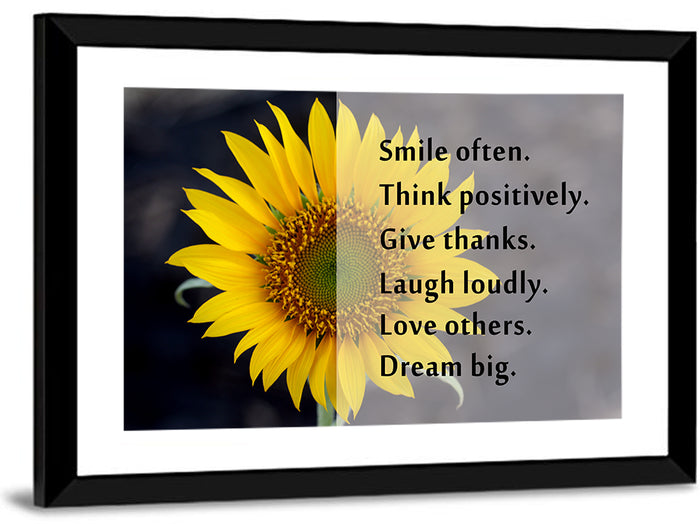 Sunflower Smile Typography Wall Art as a framed print