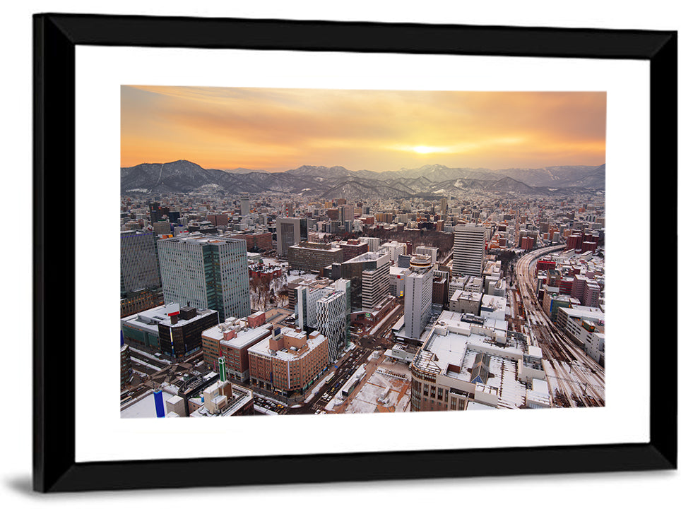 Sapporo Station Skyline at Golden Hour Wall Art