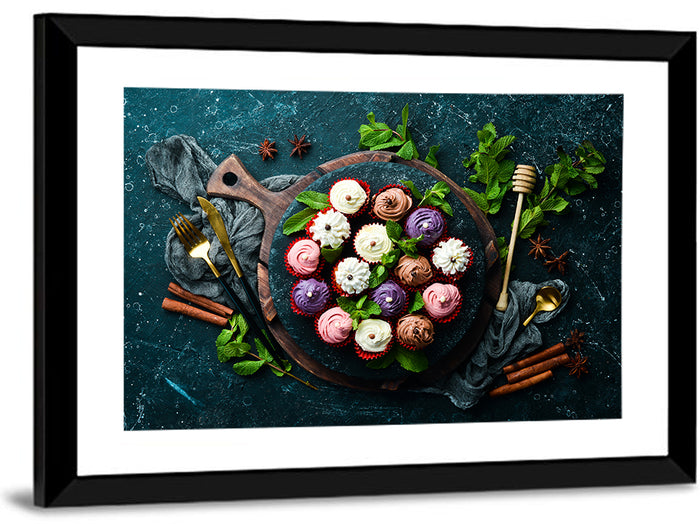 Cream Cupcakes Still Life Wall Art as a framed print