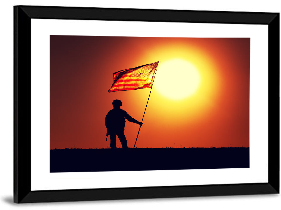 Soldier Silhouette with American Flag Wall Art