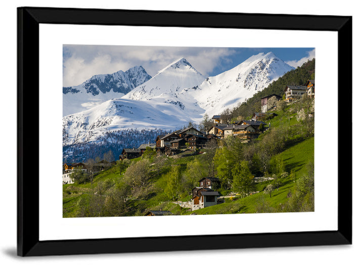 Saas-fee Alpine Village in Spring Wall Art as a framed print