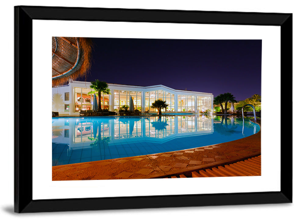 Moonlit Resort Pool Reflection Wall Art
