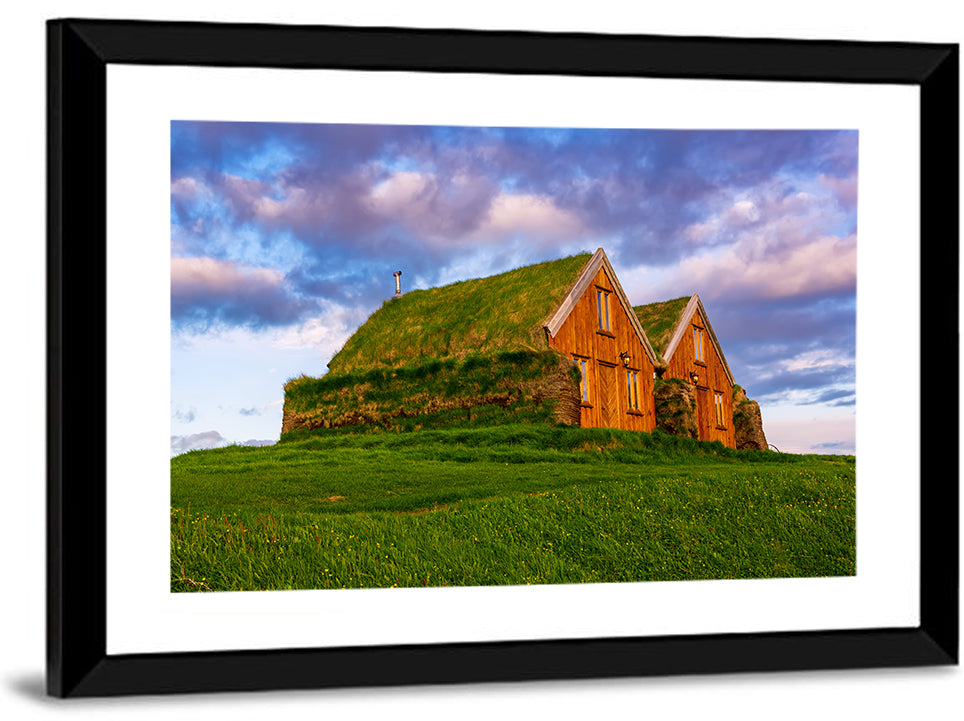 Icelandic Turf Houses at Dusk Wall Art