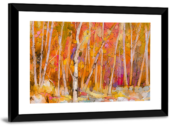 Autumn Birch Grove Painting Wall Art as a framed print