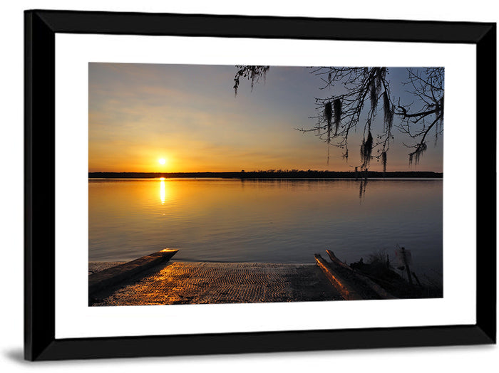 Lake Conroe Sunset Reflection Wall Art as a framed print