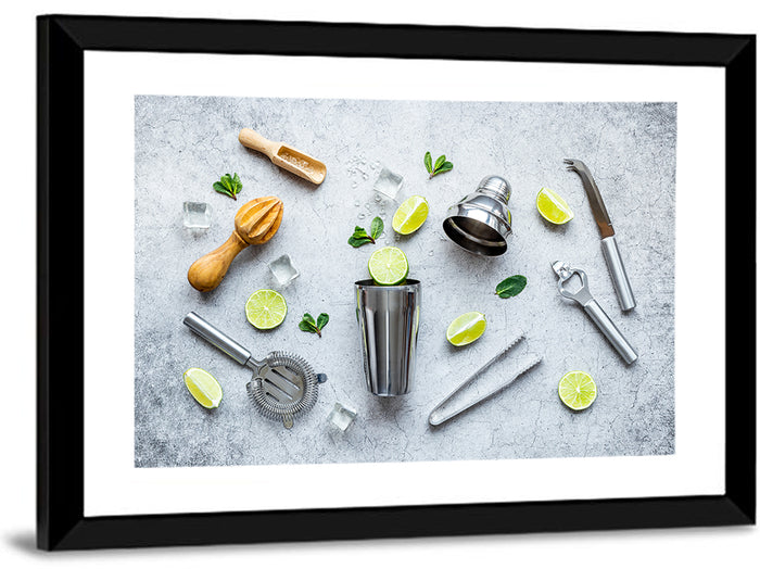 Mojito Bar Utensils Wall Art as a framed print