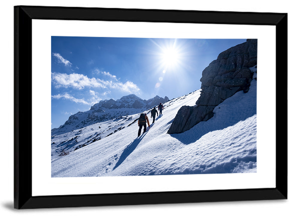Ascending Mountaineers on Snowy Slope Wall Art