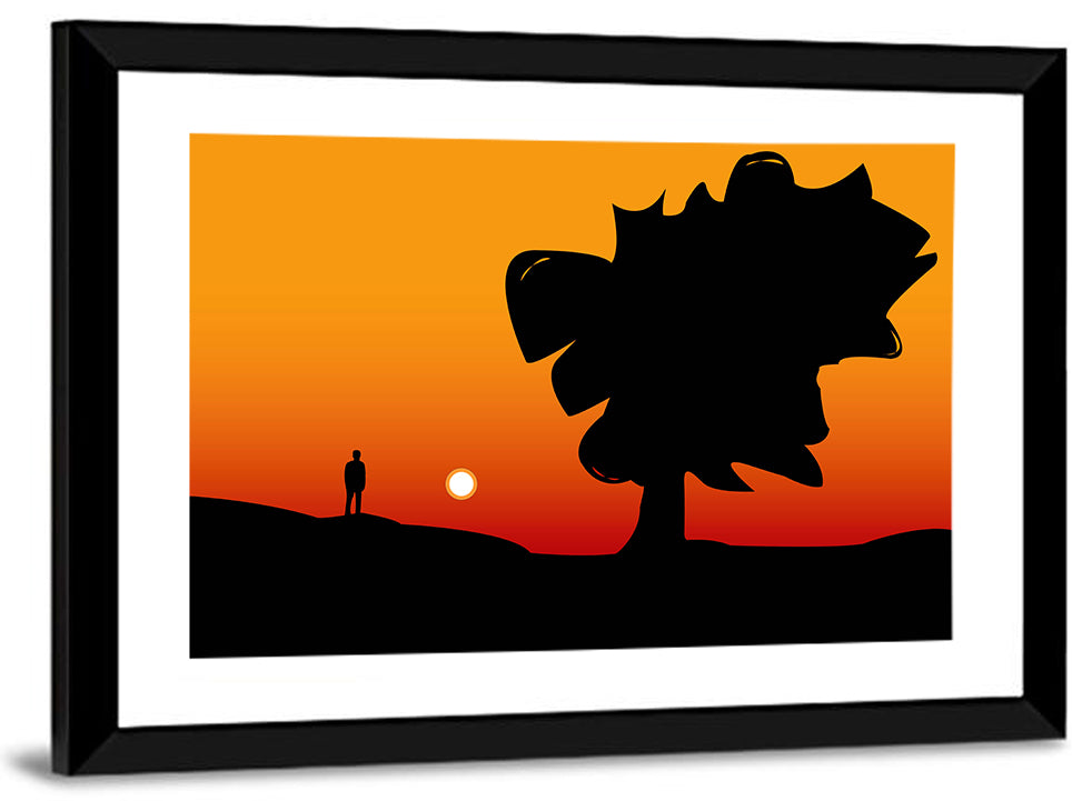 Solitary Sunset Silhouette Wall Art