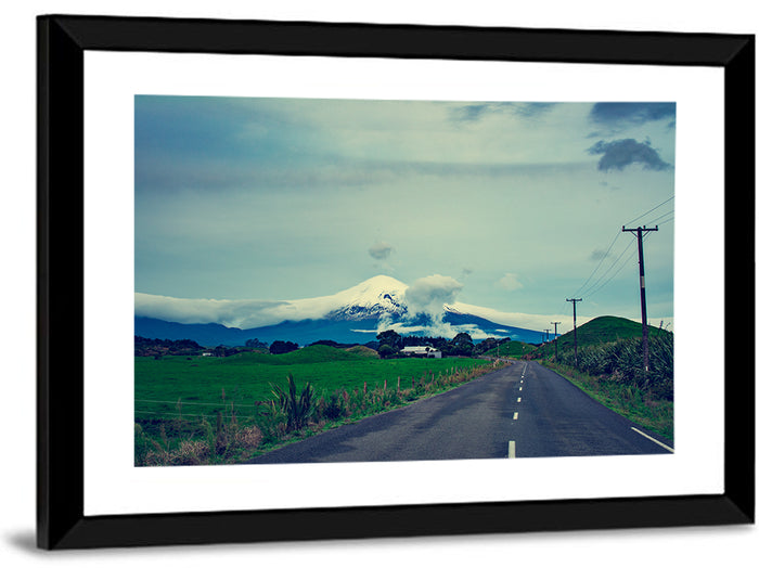 Empty Road to Mount Taranaki Wall Art as a framed print