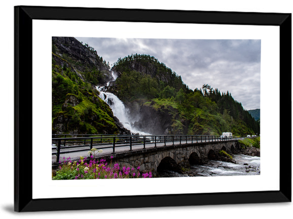 Låtefossen Stone Bridge and Waterfall Wall Art