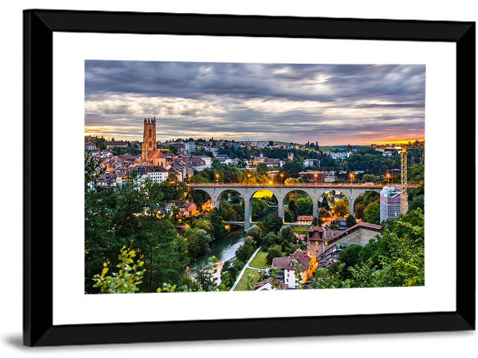 Zähringen Bridge at Twilight, Fribourg Wall Art