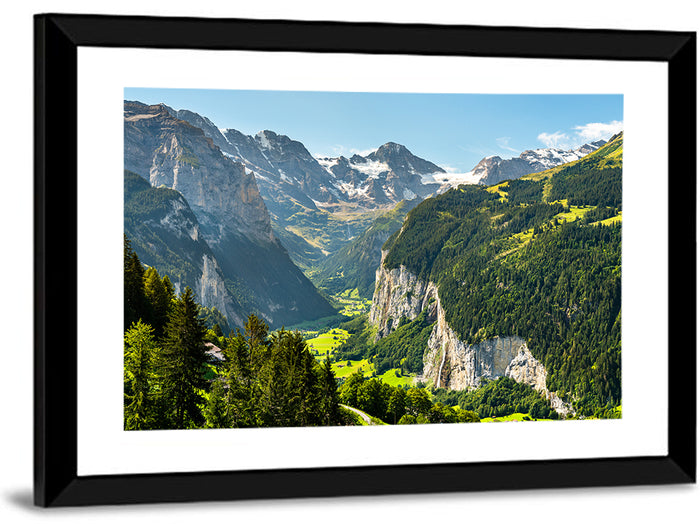 Lauterbrunnen Valley Waterfall View Wall Art as a framed print