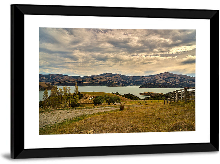 Akaroa Lake Gravel Path View Wall Art as a framed print