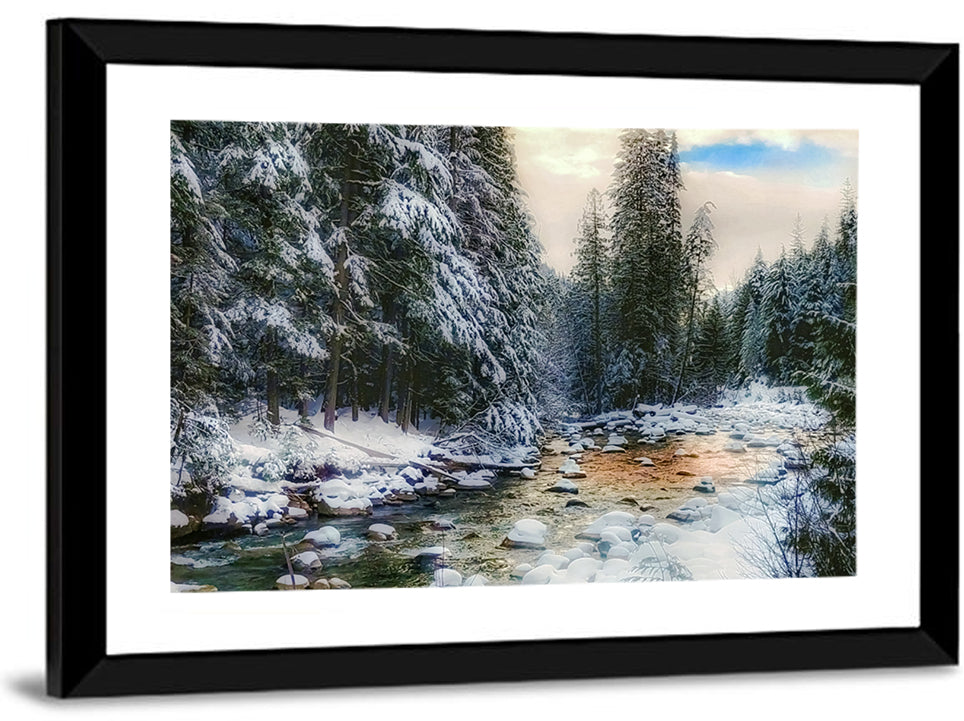 Winter Creek in Snowy Pines Wall Art