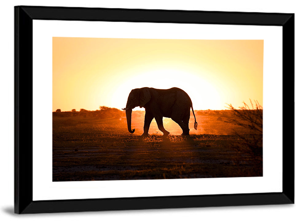 Golden Hour Elephant Silhouette Wall Art