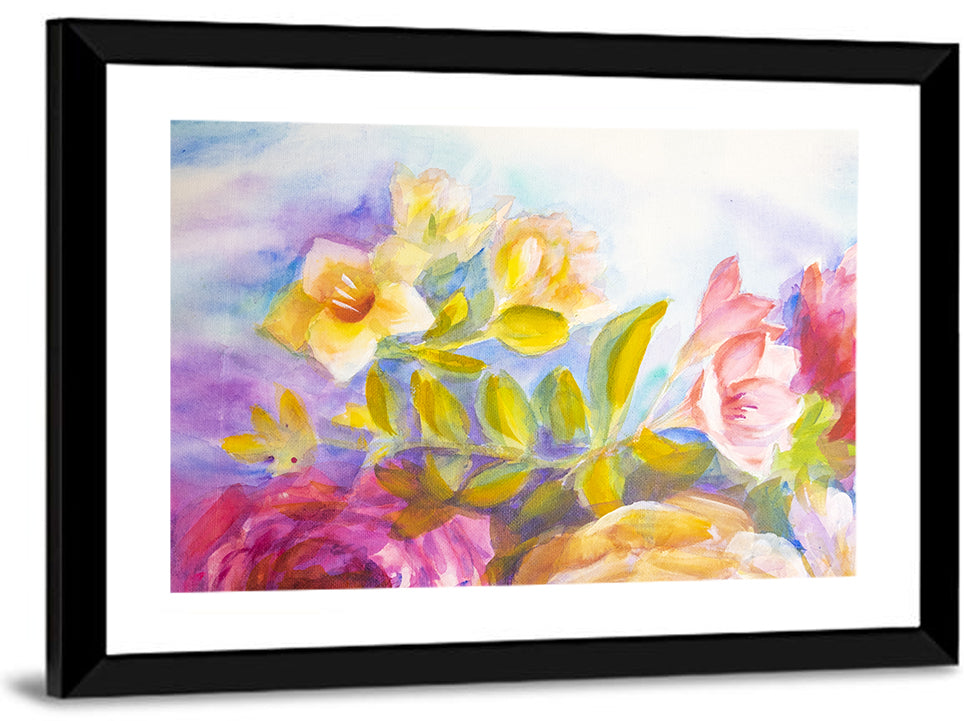 Pink and Yellow Watercolor Blossoms Wall Art