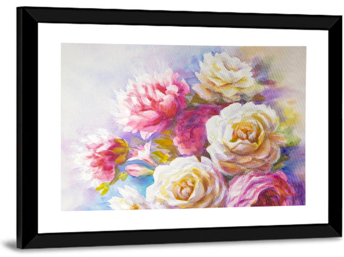Watercolor Peony Bouquet Wall Art as a framed print