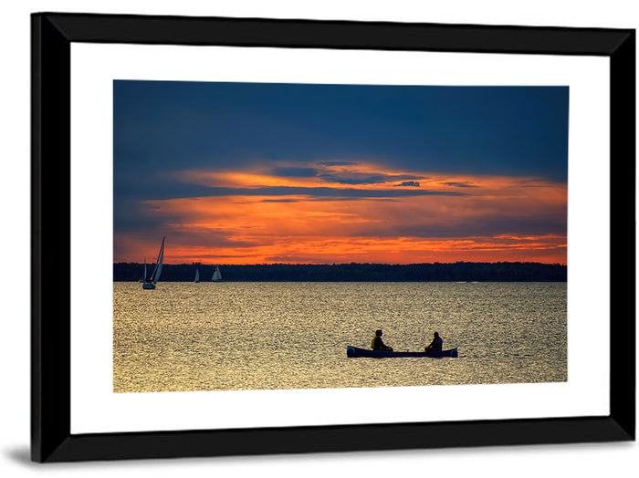 Ottawa River Sunset Canoe Wall Art as a framed print