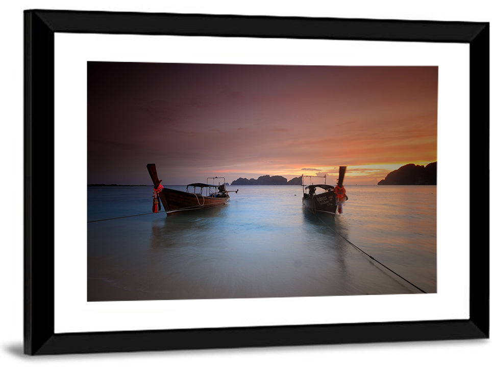Phi Phi Longtail Boats at Golden Hour Wall Art