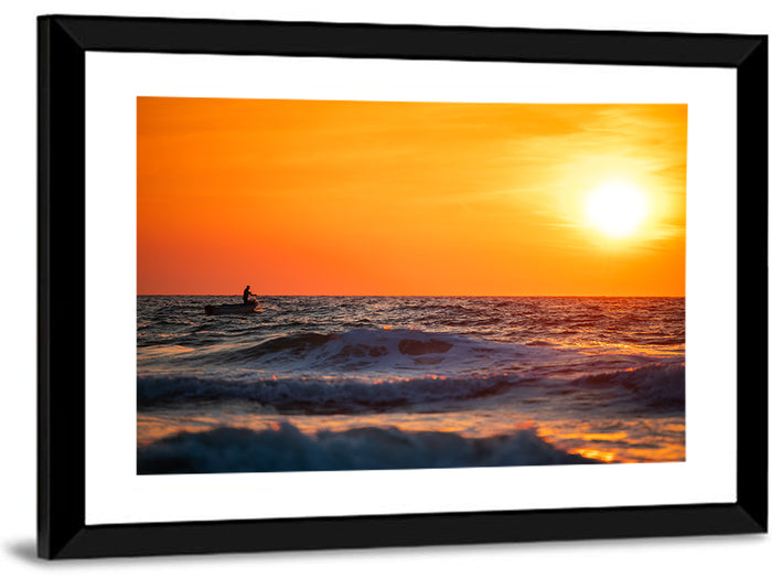 Sunset Fisherman Wall Art as a framed print