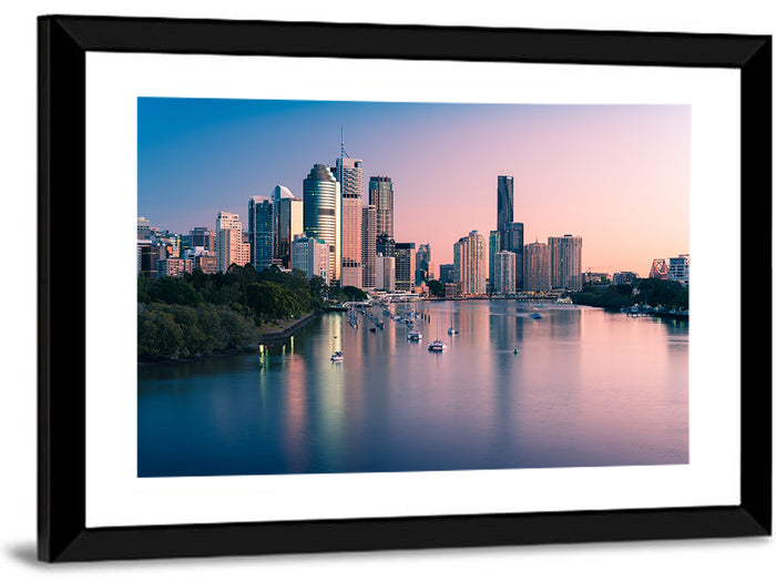 Brisbane River Skyline at Dusk Wall Art as a framed print