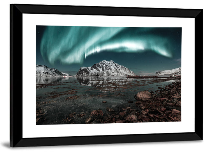 Lofoten Aurora Reflection Wall Art as a framed print