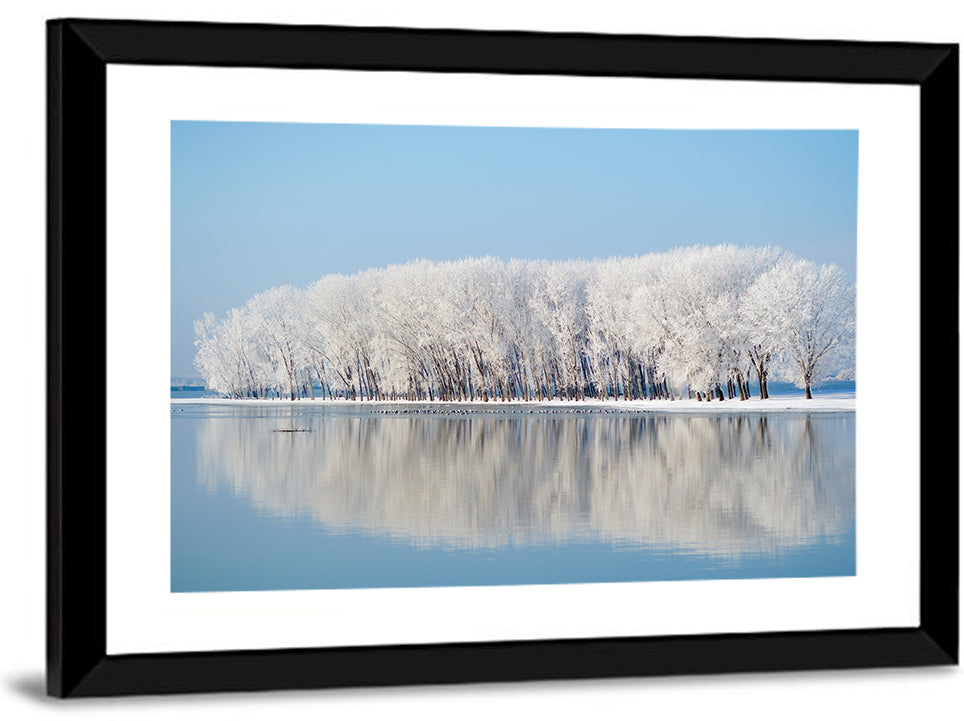 Snowy Trees Winter Lake Wall Art