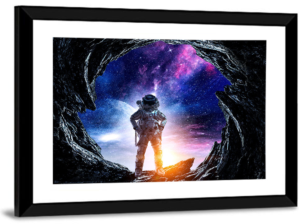 Astronaut at Alien Planet Cave Wall Art