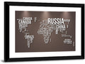 World Map Typography in Brown and White Wall Art