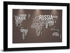 World Map Typography in Brown and White Wall Art