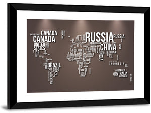 Text Based World Map Wall Art