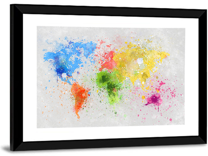 Vibrant Watercolor World Map Wall Art as a framed print