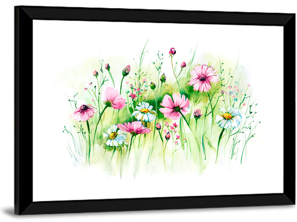 Airy Wildflower Meadow Watercolor Wall Art, framed print, landscape