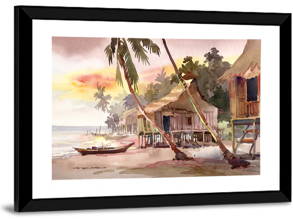 Malaysian Coastal Village at Sunset Wall Art