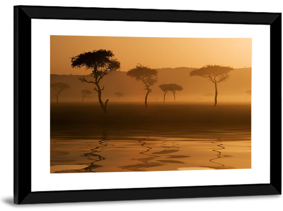 Savanna Sunset Acacia Silhouettes Wall Art