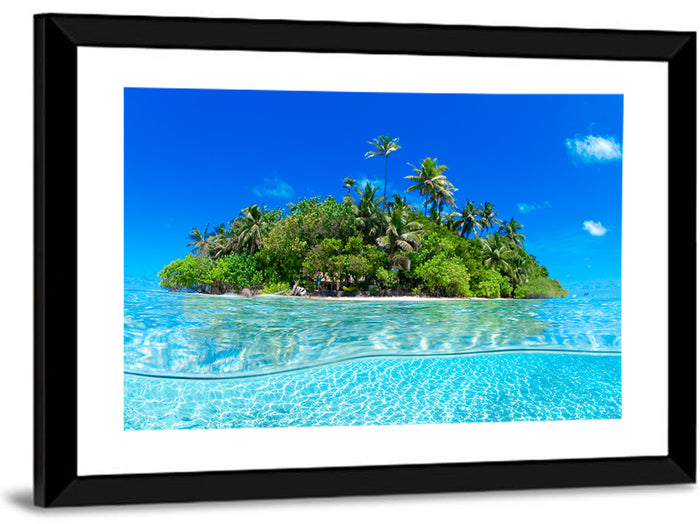 Tropical Island Lagoon Split-level Seascape Wall Art as a framed print