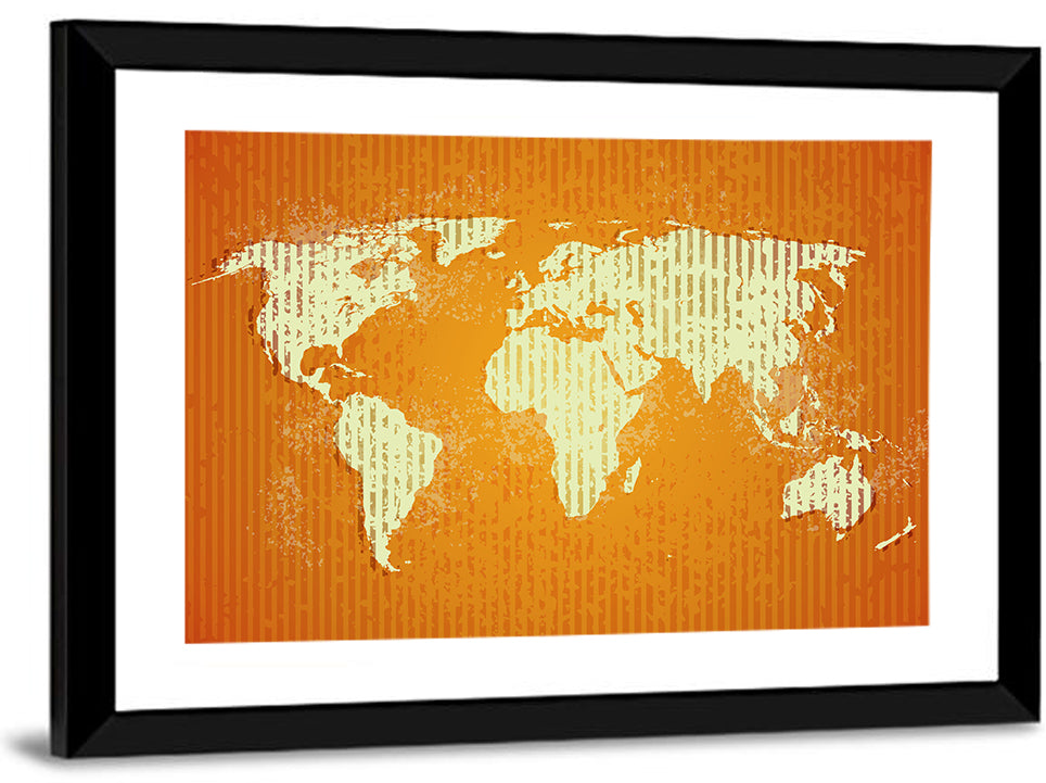 Vintage Orange World Map Wall Art