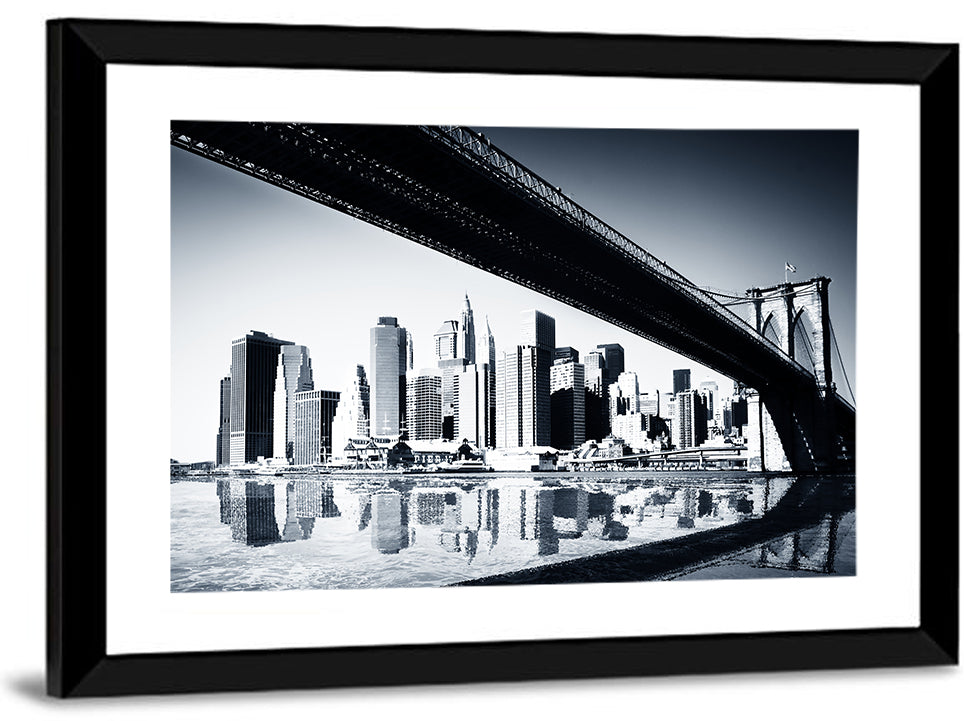 Brooklyn Bridge Low Angle Skyline Reflection Wall Art