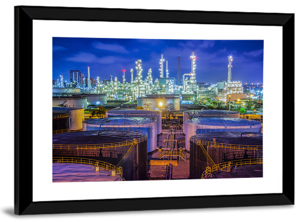 Illuminated Oil Refinery at Twilight Wall Art