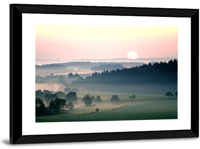 Czech Morning Fog Landscape Wall Art as a framed print