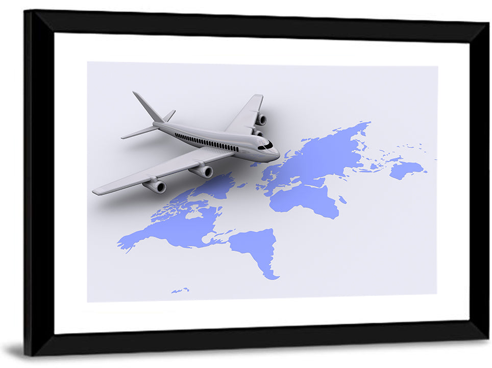 Airplane Over World Map Wall Art