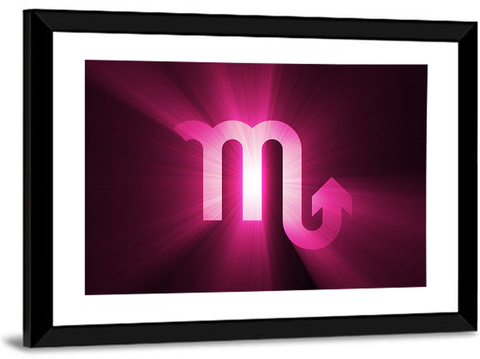 Scorpio Glyph with Magenta Burst Wall Art as a framed print