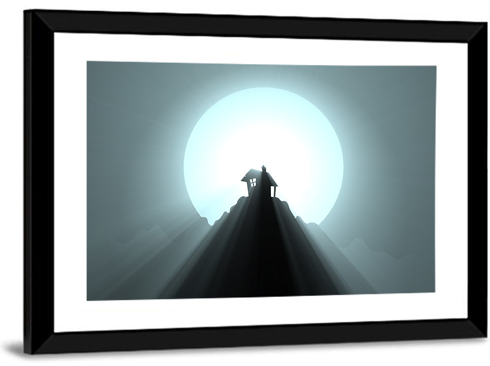 Moonlit Mountain Hut Wall Art