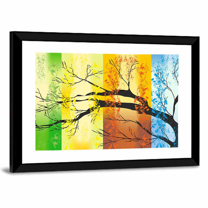 Four Seasons Tree Silhouette Wall Art as a framed print