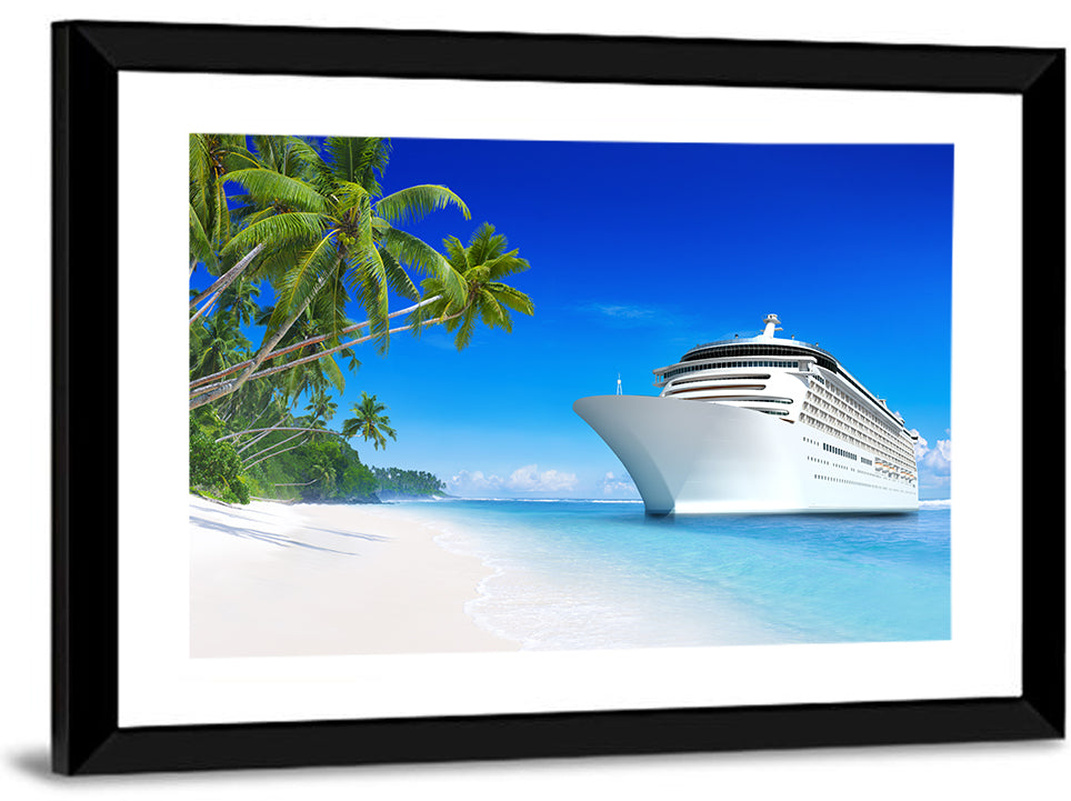 Cruise Ship Beside Tropical Beach Wall Art