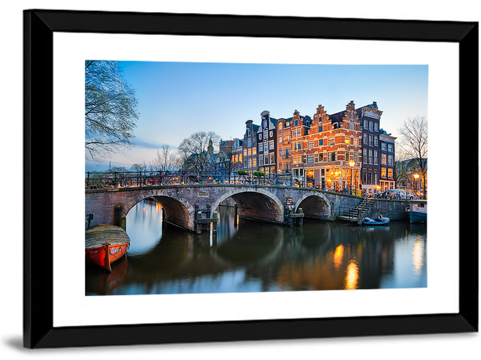 Brouwersgracht Canal Bridge at Dusk Wall Art