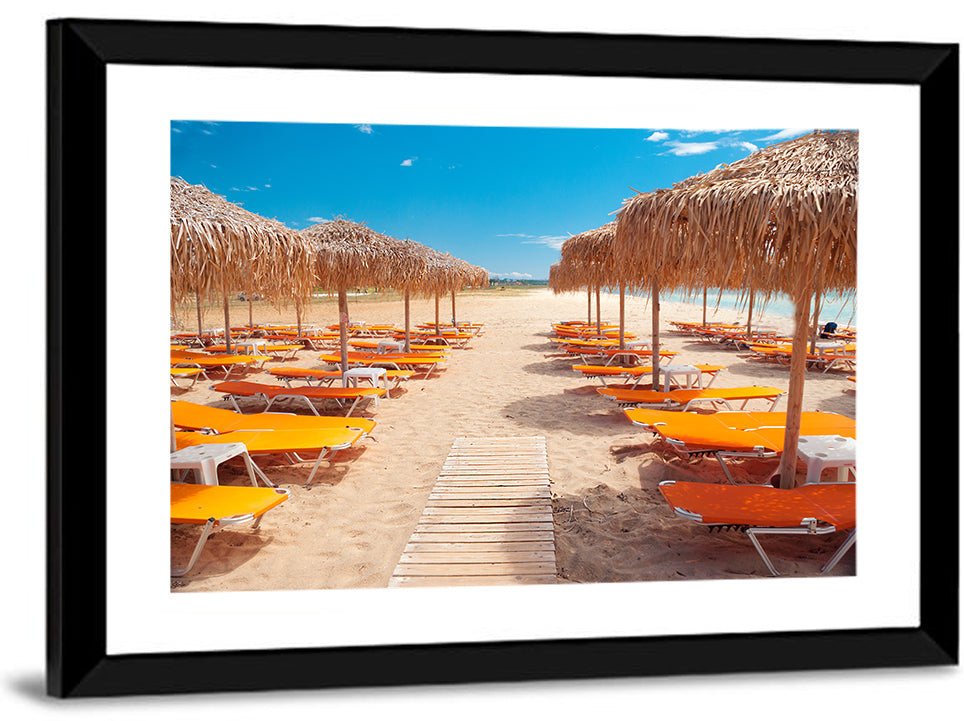 Beach Boardwalk with Orange Loungers Wall Art