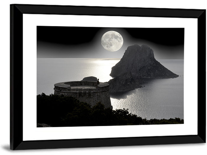 Pirates Tower Moonlit Watchtower, Ibiza Wall Art as a framed print